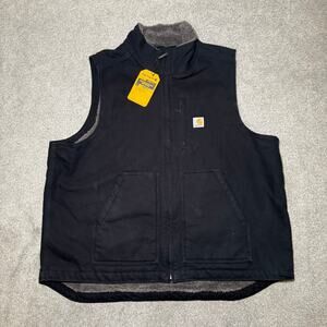 NWT Carhartt Men XL Loose Fit Black Inside Fleece Vest DV4277-M